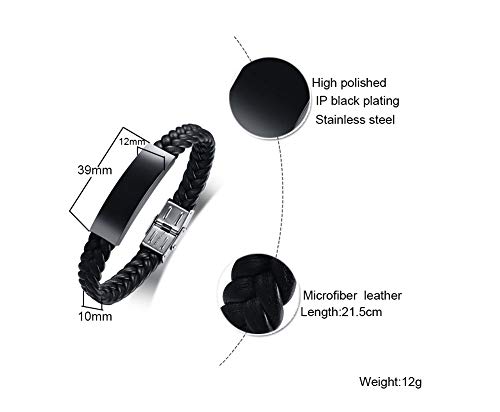 Xuanpai Personalized Black Stainless Steel Id Message Braided Leather Bracelets Jewelry For Him,Custom Men Bracelet #TOP1