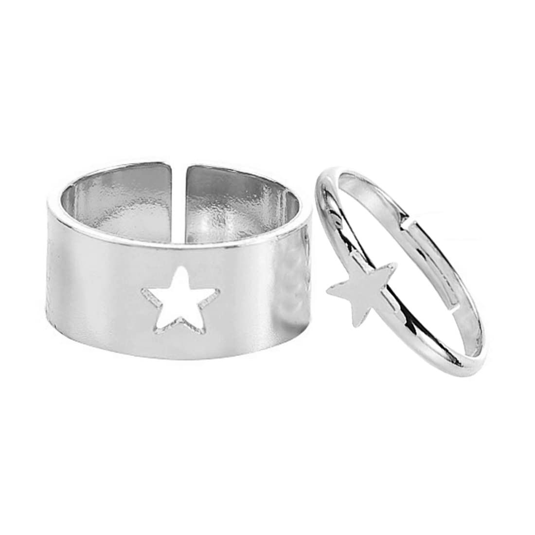 M Men Style Wholesale Personality Star Design Silver Stainless Steel Couple Finger Adjustabl Ring Set for Unisex
