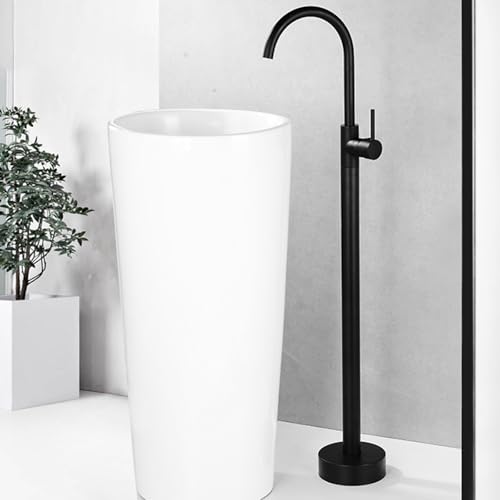 BiaoTeng Grifo para Bañera Exenta Grifo Bañera Suelo Monomando Frío y Caliente Giratorio de 360° Grifo para Bañera de Pie Negro