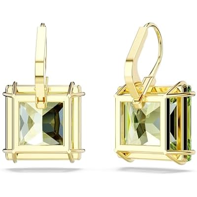 Swarovski Millenia Drop Earrings, Square Cut, Green Crystal, Gold-tone Finish