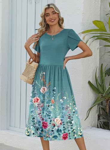 Image of Zeagoo Womens Summer Dresses Casual Aline Midi Dress Short Sleeve Floral Tshirt Dress Flowy Beach Sundresses with Pockets