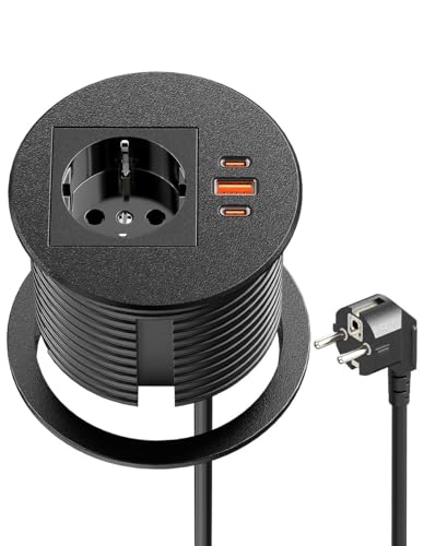 Prise encastrable avec USB C PD 35 W, Prise de Plan de Travail, avec 2 Ports USB et 1 Schuko, multiprise encastrable escamotable pour Bureau pour Trou de Table...