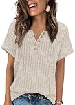 Aokosor Ladies Short Sleeve Tops T Shirts for Women UK Color Block Short Sleeve Jumpers for Women Tops Trendy Business Casual Outfits Work Blouses Beige XL
