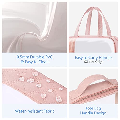 Packism Clear Toiletry Bags, 3 Pack Clear Makeup Bags With Handle Large Opening, Waterproof Clear Cosmetic Bags Fit Carry-On Travel Essentials, Travel Accessories Clear Travel Bags, Pink #TOP4
