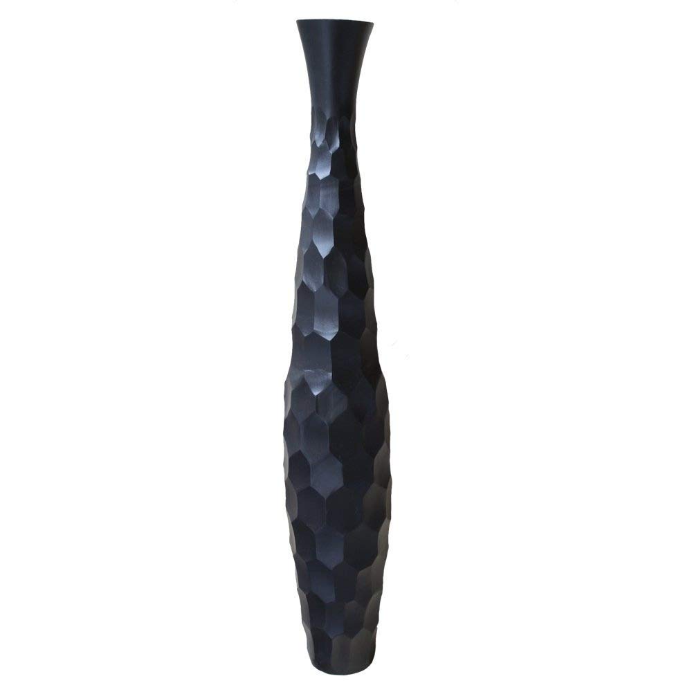 Leewadee Black / Honeycomb Large Tall Floor Vase 85 Cm - Handcrafted Mango Wood Vase For Pampas Grass & Dried Flowers