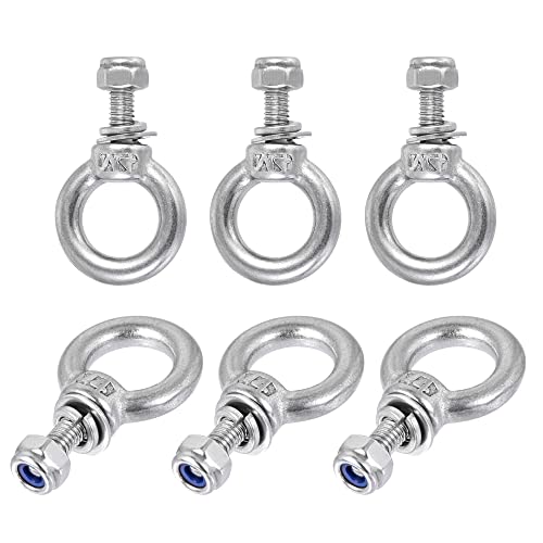 Image of uxcell Lifting Eye Bolt M4 x 11mm Male Thread with Hex Screw Nut Gasket Flat Washer for Hanging Securing Chain Wire Rope, 304 Stainless Steel, 6 Sets