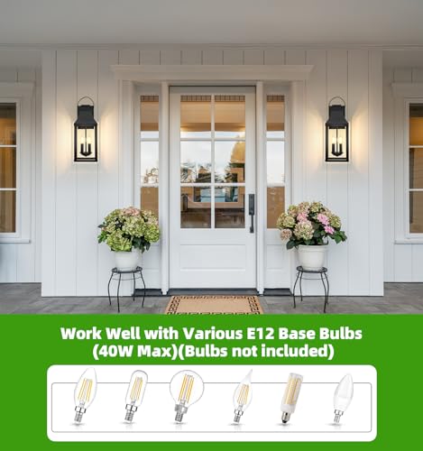 Image of 20'' 2 Pack Outdoor Wall Sconce Lights, Large Black Exterior Porch Lantern