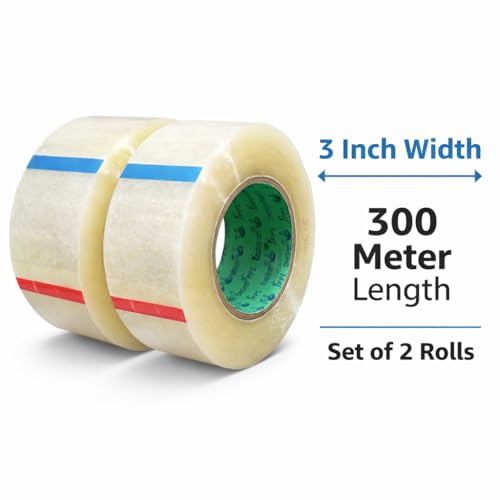 Image of Clear BOPP Packing Tape 3 Inch x 300 Meter Pack of 2 Rolls | Heavy Duty Clear Carton Sealing Tape for Industrial Ecommerce Shipping and Warehouse Use