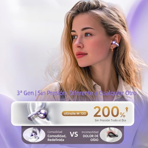 Image of M100 Clip On Earbuds with Touchscreen Case , Open Ear Wireless Headphones for Glasses & Small Ears ,50H Total Battery, Bluetooth 6.0, IPX7 Waterproof,Ultra-Light 4g for Running & Workouts,purple