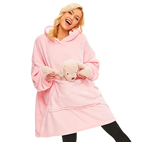 Gentlewarm Hoodie Decke mit Ärmeln und KapuzeDamen, Decken Hoodie Damen Ultra Weiche Sherpa Fleece Hoodie Sweatshirt mit Big Pocket Geeignet Kapuzenpullis für Männer und Frauen