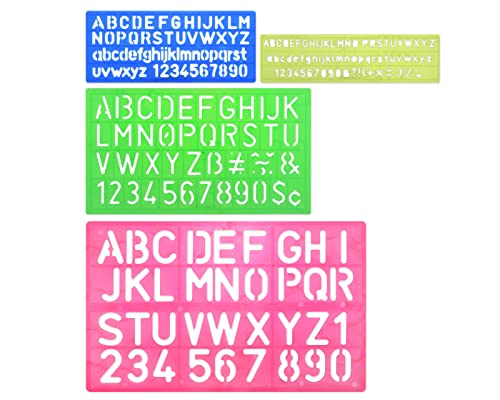 DS. DISTINCTIVE STYLE Alphabet Stencils Set of 4 Plastic Letter Stencil Assorted Sizes Number Ruler for Learning, Painting, Scrapbooking