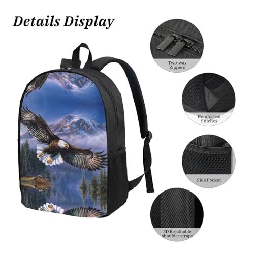 Sac à dos imprimé aigle avec boîte à déjeuner et trousse scolaire Noir - 5