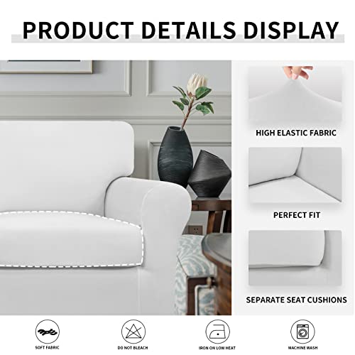 Image of Easy-Going 2 Pieces Stretch Sofa Slipcover for Armchair Washable | Spandex Soft Fitted Sofa Couch Cover for Living Room Washable Furniture Protector with Bottom Kids Pet Snow White