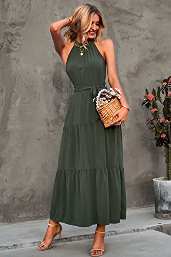 Image of PRETTYGARDEN Women's Summer Floral Halter Maxi Dresses
