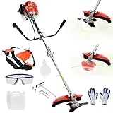 52cc Gas Weed Eater, 6 in 1 Weed Wacker Gas Trimmer for Grass and Weed, Gasoline Strimmer, Hedge Trimmer, Brush Cutter, String Trimmer, Edger, Pole Saw & Chainsaw Pruner (B)