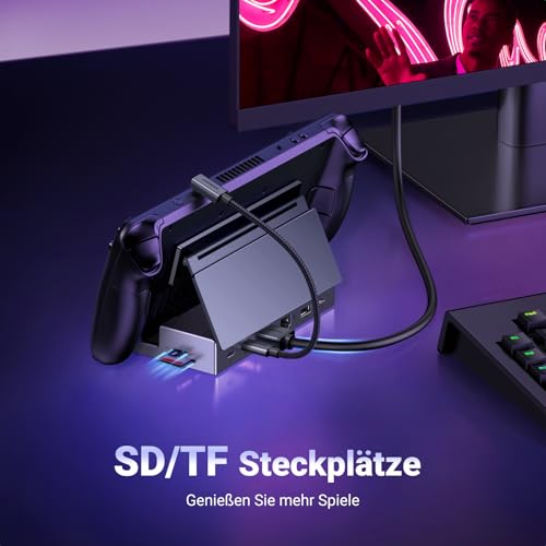 UGREEN Steam Deck Dock 9-in-1 Dockingstation 4K@60Hz HDMI 10Gbps USB Ports Verstellbarer Ständer Kompatibel mit Steam Deck OLED, ASUS ROG Ally X, Legion Go, MSI Claw, iPad Air/Pro, MacBook Pro M4 usw.