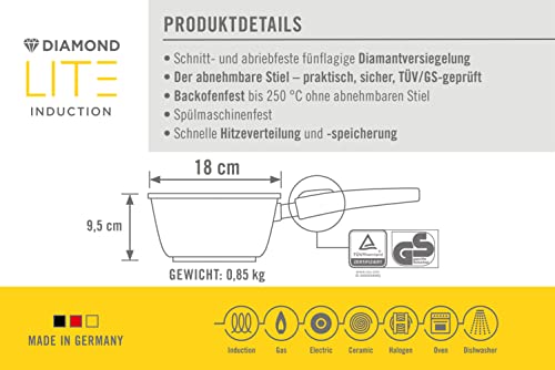 Woll Diamond Lite Stieltopf, Induktiv, Ø 18 cm, abnehmbarer Stiel