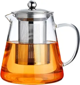 KELVEE Glass Kettle Teapot with Removable Infuser & Lid & Handle, Glass Tea Kettle Stovetop Safe, Great for Loose Leaf Tea, Blooming Tea, Tea Bags & Fruit Infused Water (Round - 750ml)