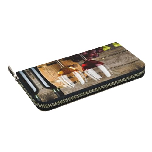Art Red Wine Galsses & Grapes Print Women Wallet Trendy Travel-Friendly 7.9X3.9in Casual Clutch Purse Gift for Ladies2