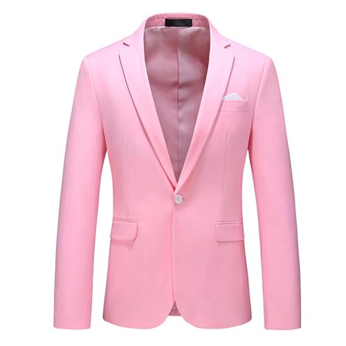 Men's Suit Jacket One Button Elegant Solid Blazer Sport Coats Slim Fit Single Breasted Party Blazer Jacket (3XL-cm,Pink)
