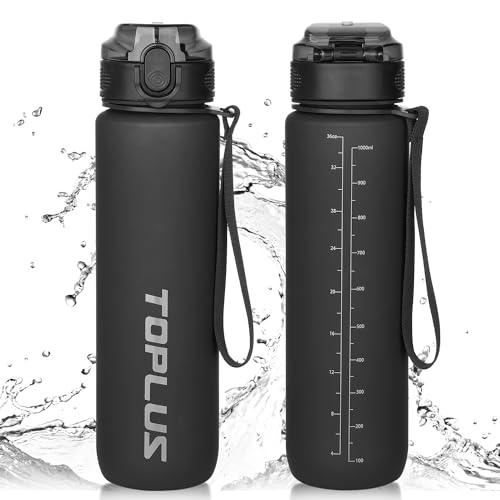 TOPLUS Sports Water Bottle 1L, BPA-Free Tritan Plastic Water Bottle for teenagers adults, sports, hiking, gym, fitness