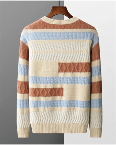 Men's Pullover Sweaters Long Sleeve Loose Casual Color Block Wool Knitted Round Neck Sweater3