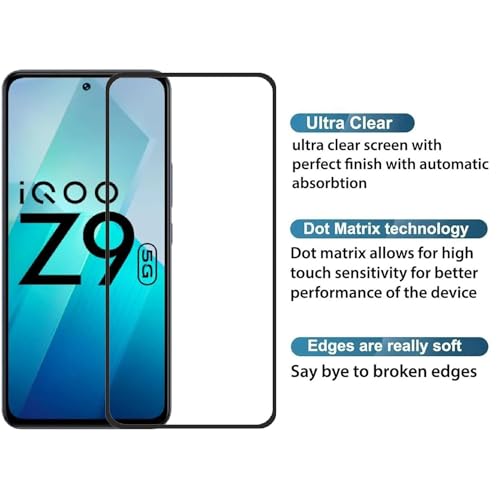 Image of DD SON Tempered Glass Screen Protector Compatible for IQOO Z9 5G (11D) with Edge to Edge Coverage and Easy Installation kit,Black