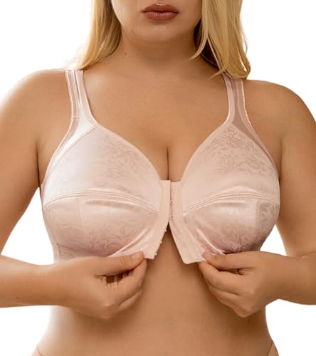 Women's Full Coverage Bra Front Closure Non Padded Minimizer Wire-Free Bras Comfortable Wide Strap