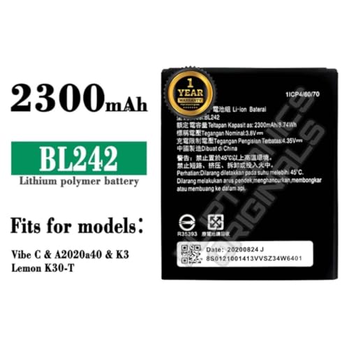 Image of BL242 Battery for Lenovo A6000 / K3 / K30-W / A3860 / A3580 / A3900 / A6010 battrey with 1 Year Warranty****(Z33)