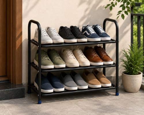 Image of Ebee 3 tier 9 pair heavy metal shoe rack (48 x 64 x 25 cm)