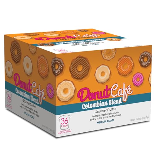Image of Donut Cafe - Coffee Gourmet Pods, Colombian Blend, Medium Roast - Non-GMO, Gluten Free - Compatible with Keurig K Cup Brewers - Smooth & Delicious - 36 Count