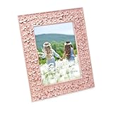 Isaac Jacobs 5x7 Pink Flower Textured Hand-Crafted Resin Picture Frame w/Easel & Hook for Tabletop & Wall Display, Decorative Floral Design Home Décor, Photo Gallery, Art (5x7, Pink)