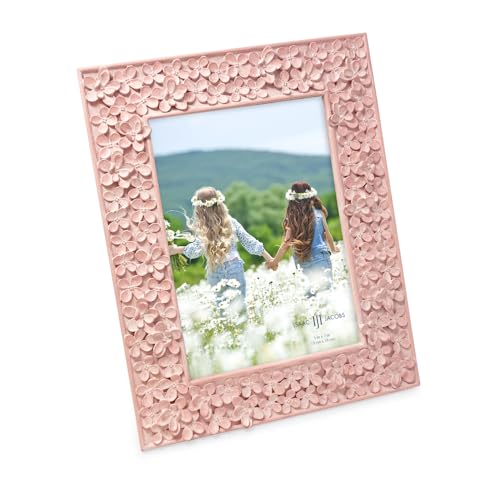Isaac Jacobs 5x7 Pink Flower Textured Hand-Crafted Resin Picture Frame w/Easel & Hook for Tabletop & Wall Display, Decorative Floral Design Home Décor, Photo Gallery, Art (5x7, Pink)