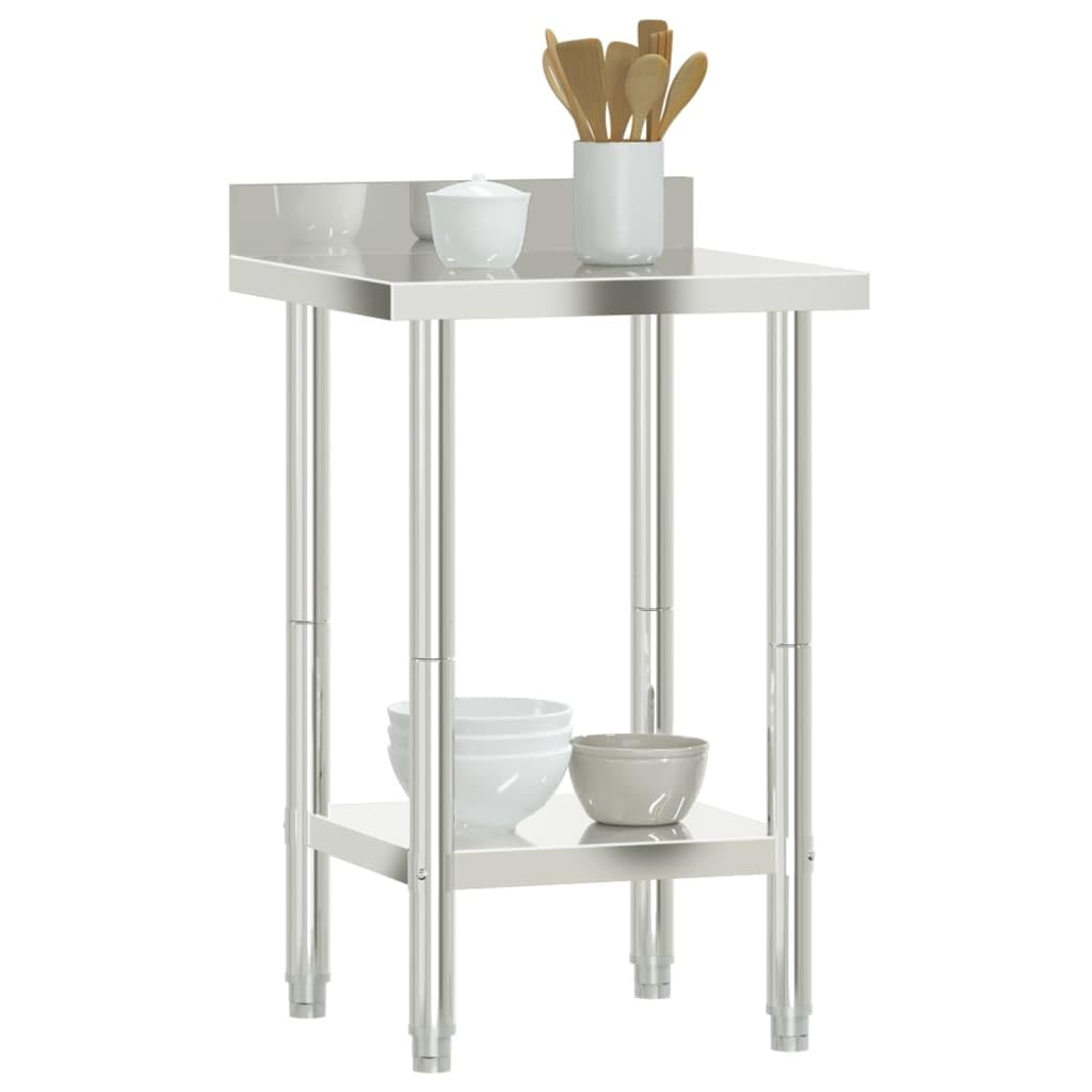 Mesa de trabajo cocina acero inoxidable 55x55x93 cm con estante y respaldo
