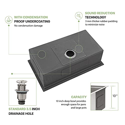 32 Inch Undermount Workstation Kitchen Sink - Beslend 32”X19”X10” Stainless Steel 16 Gauge 10 Inch Deep Single Bowl Kitchen Sink With Accessories #TOP4