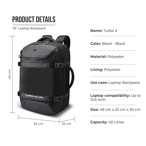 Image of Gear Turbo 4 19 inch /40L Large Water Resistant Anti Theft Faux Leather Laptop Backpack with Raincover | Casual Backpack | Daypack | Travel Backpack | College Bag For Men /Women(Black - Black)