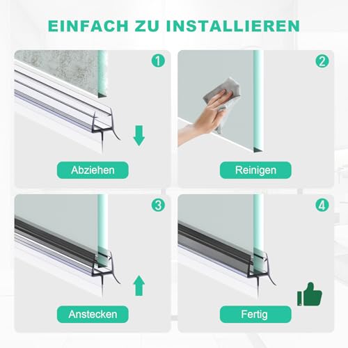 SURFOU Dichtung Dusche Glastür 2×100cm, Duschdichtungen für Duschtüren 6-8mm duschtüre, Duschkabinen Dichtungen, Duschtürdichtung Unten Duschdichtung Duschkabine Leiste Duschtür Abdichtung