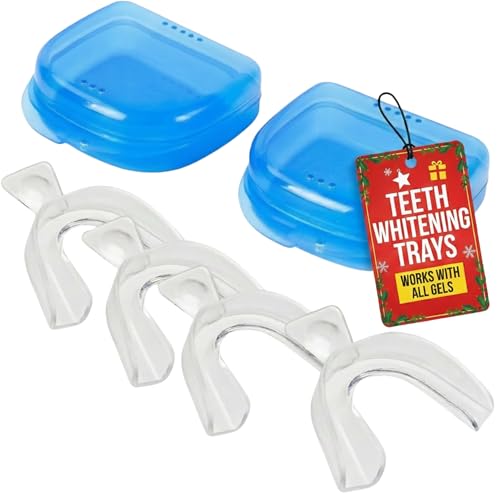 Lumeeno Moldable Teeth Whitening Trays for Gel Customizable Dental Mouth Guards - Compatible with Opalescence and All Gels - 4 Trays & 2 Storage Cases Thin, Trimmable, BPA-Free
