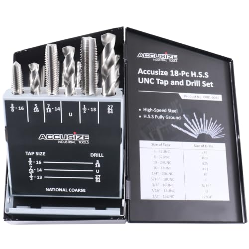 Accusize Industrial Tools HSS Tap and Drill Set, UNC, 18 Pc, 0001-0040