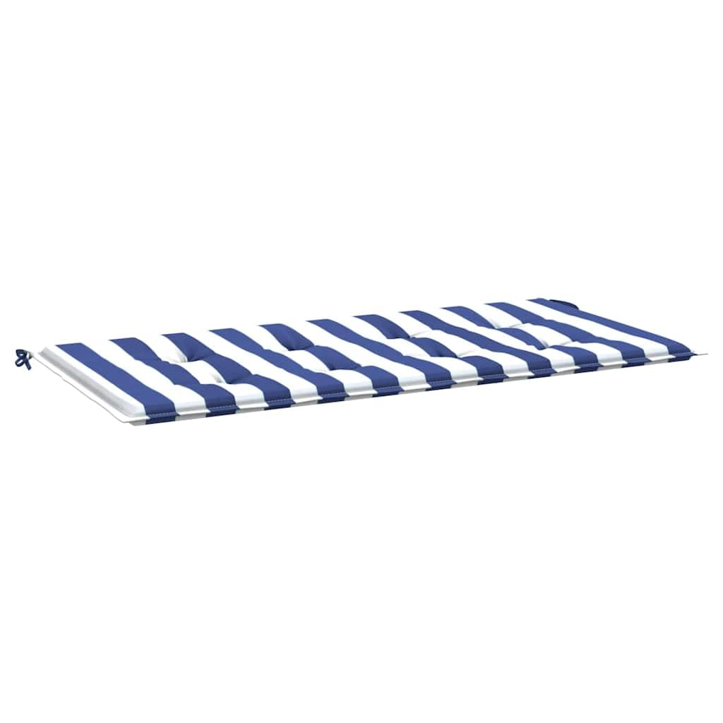 Cojín para banco de jardín a rayas azul y blanco, 120 x 50 x 4 cm, cojín impermeable de tela Oxford con relleno de fibra de espuma, antideslizante mediante cordones de fijación para banco de