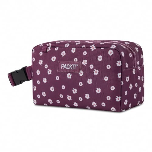 Image of PackIt Freezable Small Insulated Snack Box, Ditsy Daisy Plum, with EcoFreeze Technology (Built-in Ice Pack), Mini Cooler or Small Lunch Bag, For Fresh Snacks On the Go, for Work, Gym, or Travel