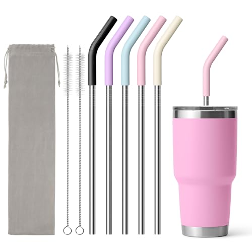 Image of Metal Straws for YETI 30 oz Tumbler, 9.5 inch Reusable Straw with Silicone Tip