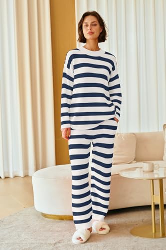 Image of SENSERISE Womens Striped Set Sweater Lounge Sets