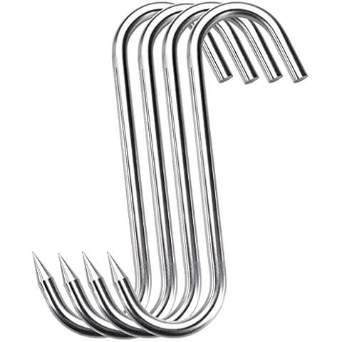 HONSHEN 12mm Heavy Duty Meat Hooks,10 inch Stainless Steel S-Hooks Meat Processing Butcher Hook, Pack of 4 Cover