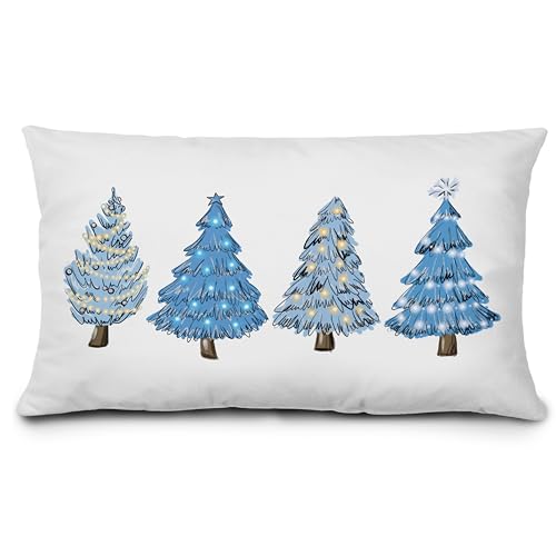 KEUSPI Blue Christmas Decorations,Coastal Christmas Decor Blue Christmas Tree Pillow Covers 12x20,Christmas Decor,Christmas Trees Xmas Pillow Cases Cushion Covers,Blue Christmas Tree Pillow Covers
