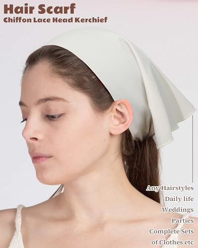 Molans 3Pcs Floral Head Scarf, Chiffon Hair Bandanas Kerchief, Vintage Boho Hair Scarf for Women Girls4