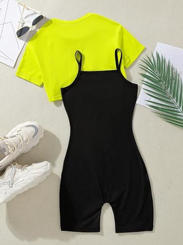 SweatyRocks Conjunto de 2 peças para meninas, gola redonda, bainha alta e baixa e estampa de letras,