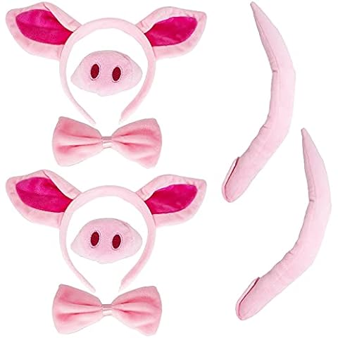 SGBETTER 8 Pieces Halloween Pig Costume Set Pig Ears Headband Pig Tail Nose Bow Tie Pink Animal Costume Accessories for Halloween Party Cover