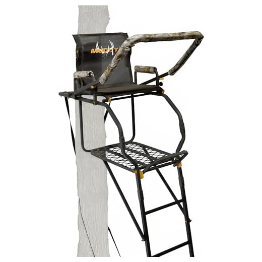Muddy -Excursion 17' Ladder Stand (Huntsman Deluxe), Silencer Technology-No Metal On Metal Contact