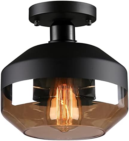 Ceiling Light Fixture,Modern Amber Glass Semi Flush Mount Ceiling Light,Light Fixtures Ceiling Mount,Ceiling Lights,Flush Mount Light Fixture for Kitchen,Bedroom,Bathroom,Living Room,Hallway,Porch